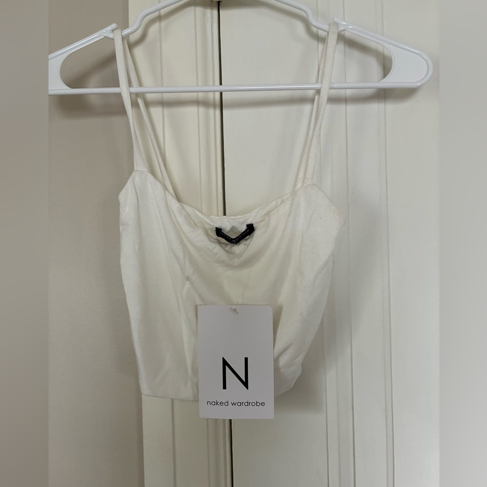 Naked Wardrobe Ivory Ruched Crop Top